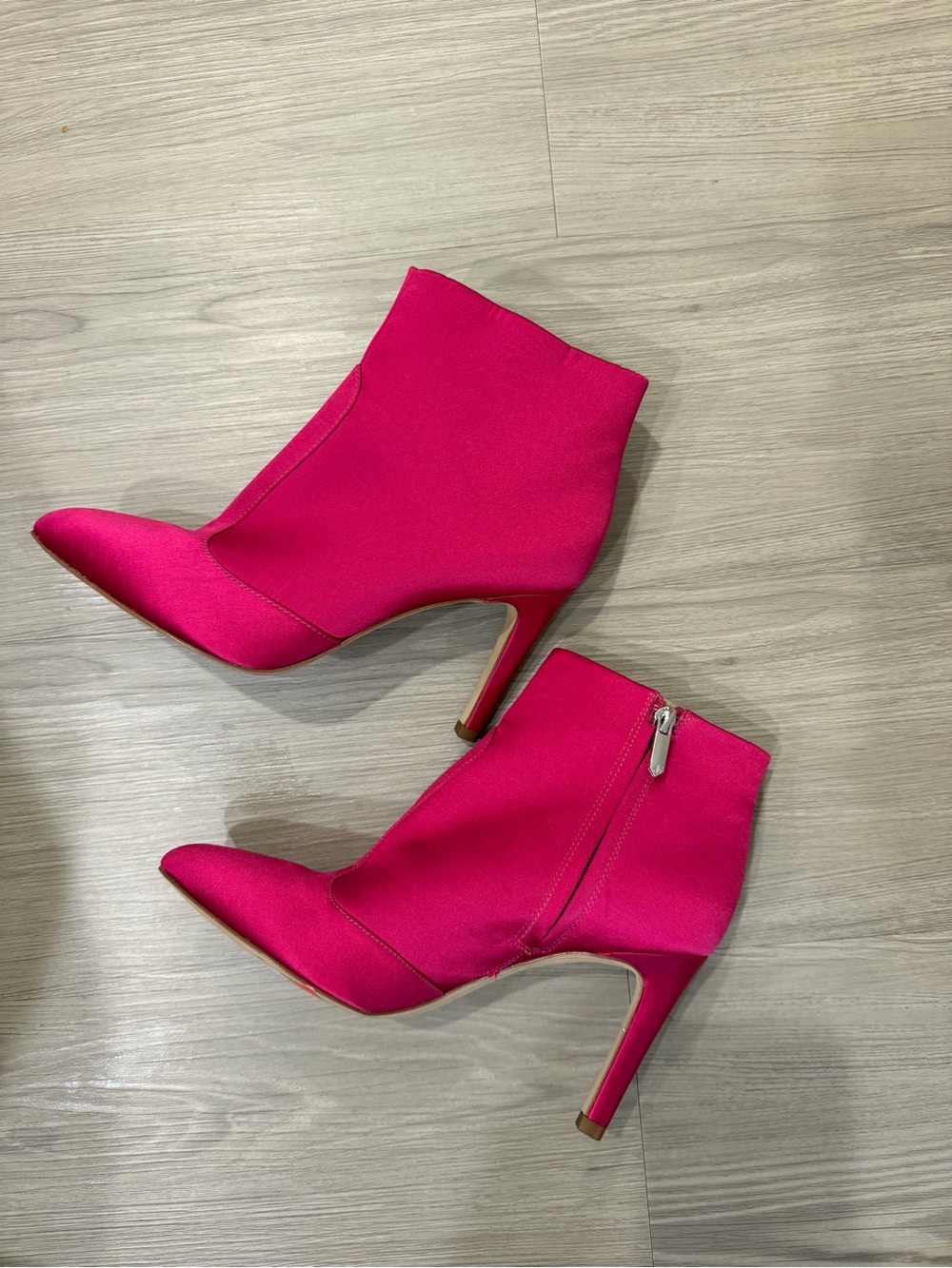 Sam Edelman Hot Pink Satin Pointed-Toe Stiletto Ankle Boots